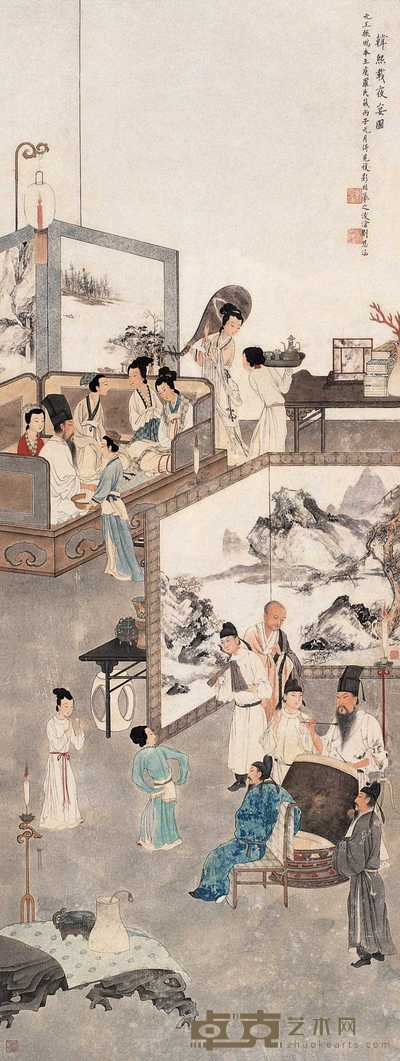 刘凌沧 丙子（1936年）作 韩熙载夜宴图 片连框 107×40cm